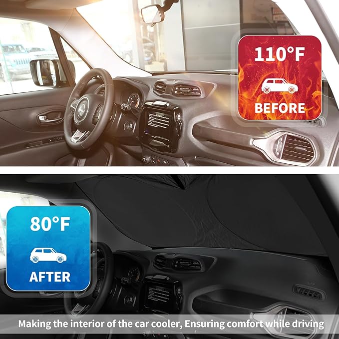 Sunshade for Jeep Compass 2017-2024 2025 Windshield Sun Shade, Custom fit Compass Front Windows Shade Cover Foldable Shield 240T Silver Sun Visor Blocks UV Rays Keep Car Cooler Accessories