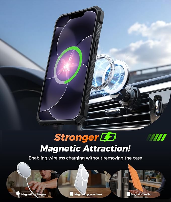 FNTCASE for iPhone 17e Phone Case: for iPhone 16e Case with [360 Spin Magnetic Ring Kickstand] [Compatible for MagSafe] [Screen Protector] Heavy Duty Military Grade Protection Case with Stand Blue