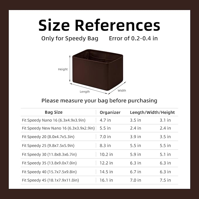 DGAZ Silk Purse Organizer Insert Fits LV Speedy 16/20/25/30/35/45 bags，Silky Smooth Bag Organizer，Luxury Handbag & Tote Shaper（Global Brown，SP45）