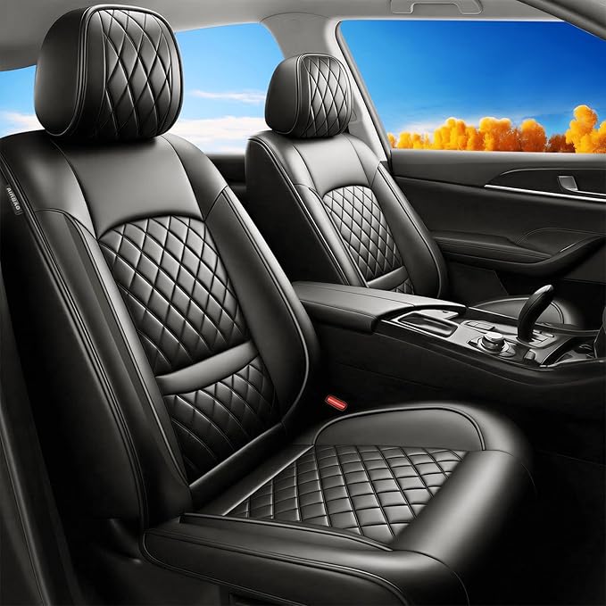 Santa Fe Seat Covers Custom Fit for Hyundai Santa Fe 2007-2026 (Only 5-Seat Version) - Full Set Premium Leather, Waterproof, All-Weather, Airbag Compatible, Car Seat Protectors (Black)