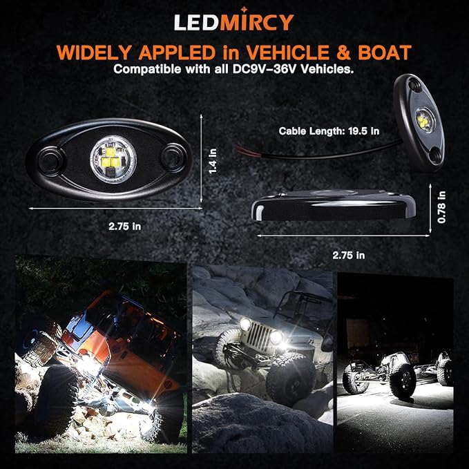 LEDMIRCY R1 White Rock Lights 30PCS High Power Underbody Pure White LED Rock Lights for UTV Trucks SUV ATV Off Road Boat Neon Trail Rig Light Underglow Trail TRAI Rig Light Waterproof Shockproof