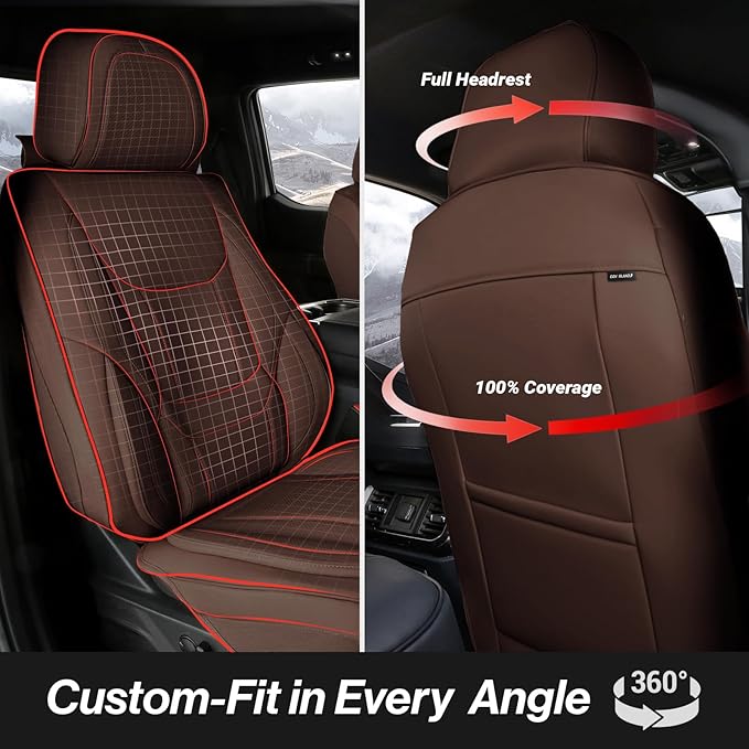 Coverland Custom Fit Car Seat Covers for SUV Compatible with [2020-2025 Mercedes-Benz GLE-Class] Premium Water Resistant Leather Non-Slip Interior Protector [Full Set Dark Brown - Size Chart X82]