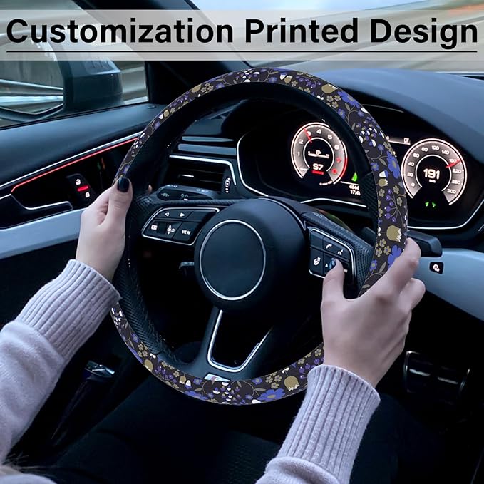 Magic Forest Steering Wheel Cover, Cute Purple Floral Steering Wheel Cover for Women, Ultra-Thin Skin-Friendly Breathable Sweatproof and Non-Slip, for Steering Wheel with a Diameter of 14.5"-15"