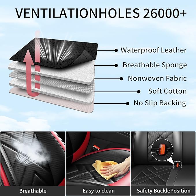 CX-7 Car Seat Covers Fit for Mazda CX-7 2007-2012, Full Coverage Premium Leather Waterproof Breathable Seat Covers, Automotive Seat Protectors, Airbag Compatible(Full Set Seats, Black & Red)