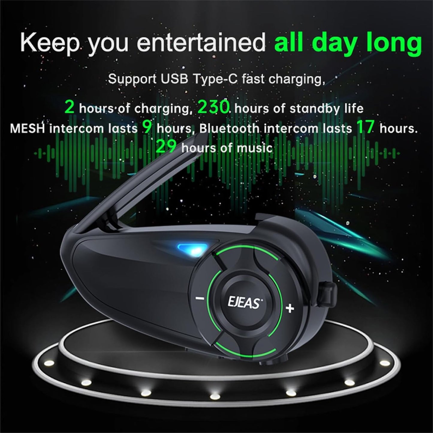 SolaMr Q8 Motorcycle Helmet Bluetooth Intercom Headset, 230hours Standby, 6 Riders Mesh Communication Systems with Audio Multitasking, Music Sharing, Noise Cancellation, FM Radio -2 Pack