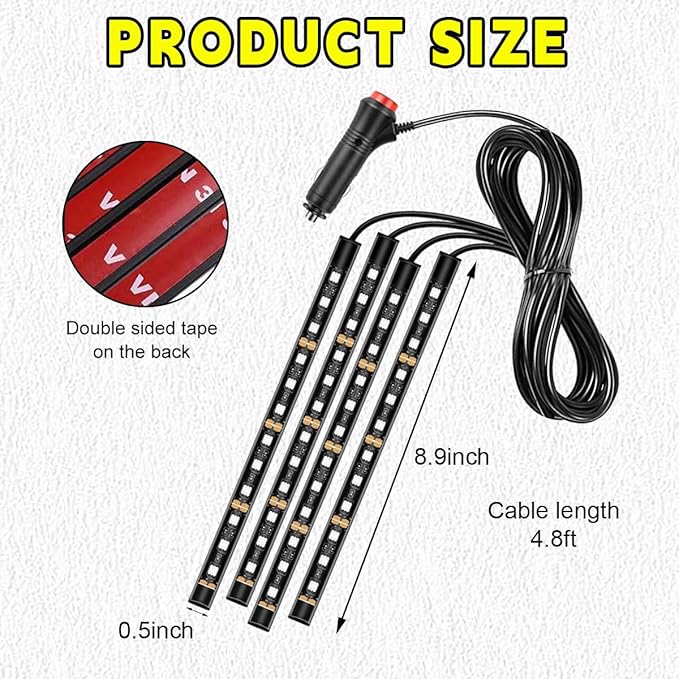 Car LED Strip Light, 48 LEDs RGB Neon Interior Atmosphere Lights, 12V Under Dash Ambient Night Light, Cigarette Lighter Auto Interior Decorative Lamp, Car Accessories (Blue)