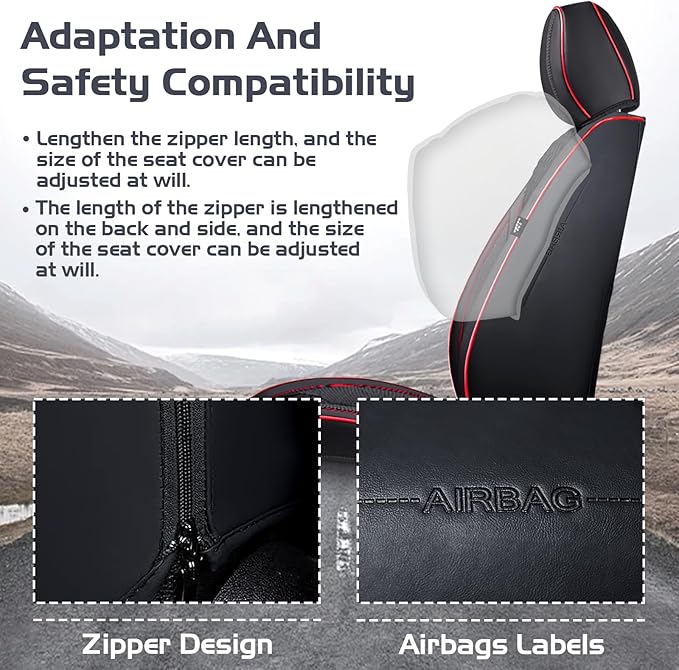 Truck Seat Covers for Ford Ranger 2019-2026, Waterproof Premium Leather Full Coverage Car Seat Cover, Muscle Sport Style Auto Interior Seat Cover Sets (Full Set/Black Red)