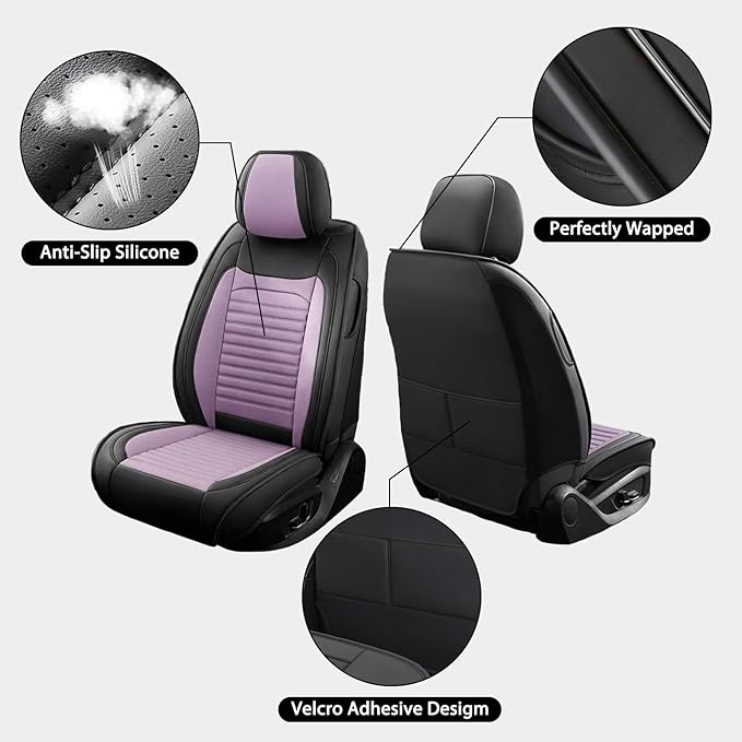 Car Seat Covers Full Set Fit for Toyota Camry 2001-2025,2026, Premium Faux Leather Car Seat Protector,Breathable Anti-Slip Full Wrapping Edge Seat Covers(Black&Purple,Full Set)