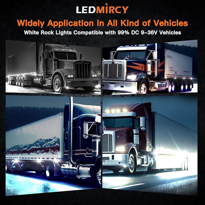 White Rock Lights,LEDMIRCY R1 Pure White LED Rock Lights Kit with Switch Wire Harness 20PCS for Trucks Off Road Boat Underglow Light Trail Rig Lights High Power Under Body Waterproof Shockproof Light