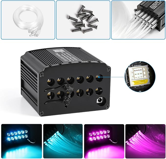 Car Starlight Headliner Kit, 4 Colors 32W Twinkle & Meteor Fiber Optic Ceiling Lights, 2 in 1 Light Engine 500pcs*0.03in*13.1ft+240 RGBW Shooting Stars Lights for Car Roof Décor