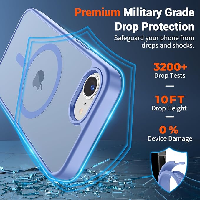 SUPFINE Magnetic for iPhone 17e Case/iPhone 16e Case with Screen Protector (Compatible with MagSafe)(Military Grade Drop Protection) Translucent Matte with Anti-Fingerprint Phone Case,Blue Purple