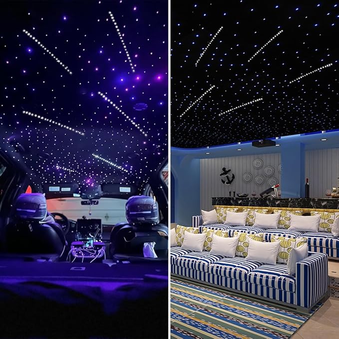 AKEPO 12W 550pcs Twinkle&240pcs Shooting Star 2-in-1 Fiber Optic Starlight Headliner Lights Kit, 0.03in*9.8ft Car Home Meteor APP Control Music Activated Optical Fiber Star Ceiling Light