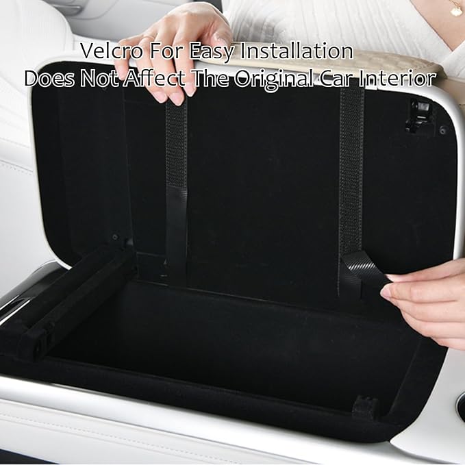Car Center Console Armrest Pad, Arm Rest Box Cushion with Ergonomic Height Boost, Storage Pockets, Built-in Tissue Box, Cupholder, Fit for Most Sedan Vehicles (Embossing Checkerboard, Black)