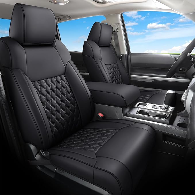 Huidasource Tacoma Front Seat Covers Fit for Toyota Tacoma 2024-2026 All Cab SR, SR5, Limited, TRD Sport/Off-Road,Trailhunter Front Row, 360° Full-wrap Leather Car Seat Cover (Front Pair/Black)