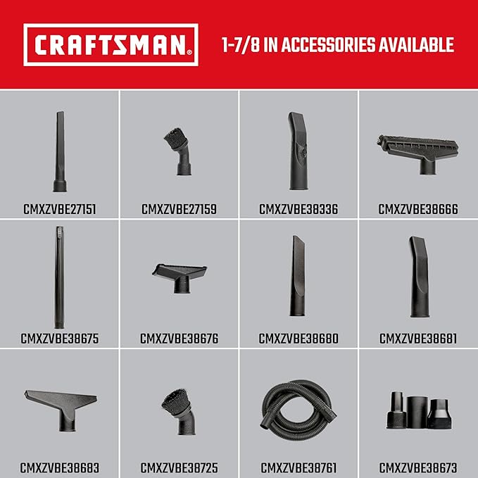CRAFTSMAN CMXZVBE38681 1-7/8 in. Car Nozzle Wet Dry Vac Attachment, Industrial-Grade Shop Vacuum Accessory for Deep Automotive Cleaning, Fits 1-7/8 in. Hose Diameter