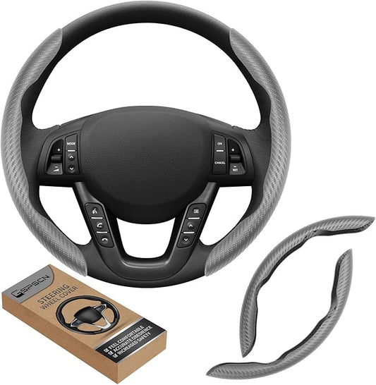 GSPSCN Universal Car Carbon Fiber Steering Wheel Cover Anti-Skid,Butterfly Steering Wheel Cover,Non-Slip Segmented Steering Wheel Protector,Fit for 99% Cars,Car Interior Accessories (Gray)