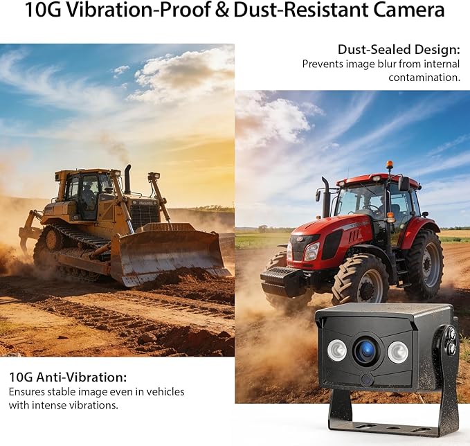ZEROXCLUB 4 Wired Backup Camera System, 10" 1080P Monitor IP69K Waterproof Vibration-Proof 10G Rear Side View Camera, Quad Split Screen for Tractor, Truck, Trailer, Combine, Heavy Equipment, BH104