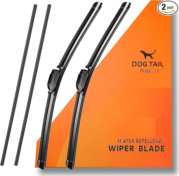 DOG TAIL Water Repellent Silicone Wiper Blades 26" 20" Set with Multiple Adapters and 2 Refills, Automotive Replacement Front Windshield Wiper Blades for My Car with Water Repellency Formula DropClear