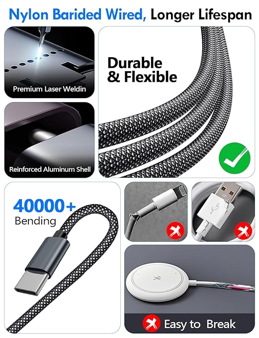 2Pack Multi Charging Cable Cord for Travel Essentials,Apple Watch Charger,iPhone Charger,[3-in-2] Type C/L Cable Portable Designed for iWatch,iPhone 17-8,Galaxy S25-21,AirPods,iPad-4FT Black