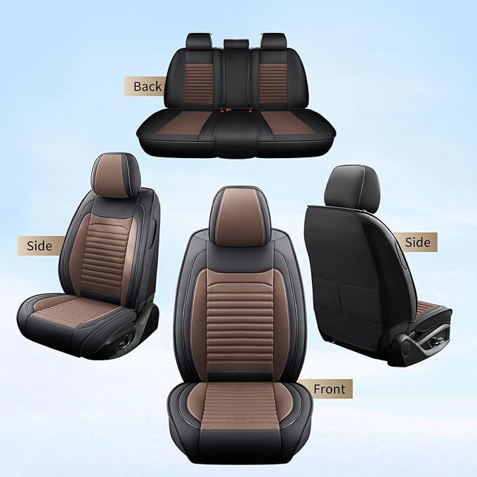 Car Seat Covers Full Set Fit for Toyota Avalon 2001-2022, Premium Faux Leather Car Seat Protector,Breathable Anti-Slip Full Wrapping Edge Seat Covers(Black&Brown,Full Set)