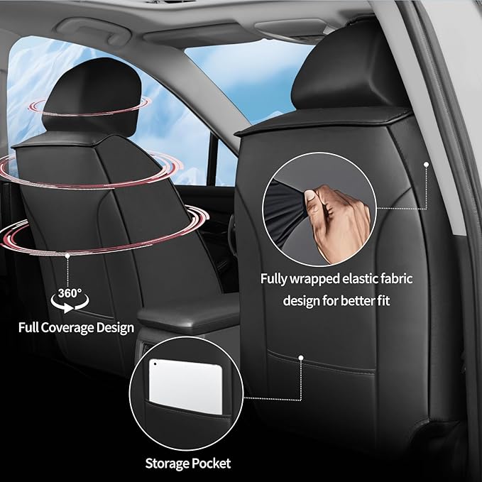 Fit RAV4 Car Seat Covers Set for Toyota RAV4 2019-2024 2025 Hybrid SE/XSE/LE/XLE/XLE Premium/Limited Automotive Cushion Protector Replacement, Waterproof Faux Leather(Black+Red)