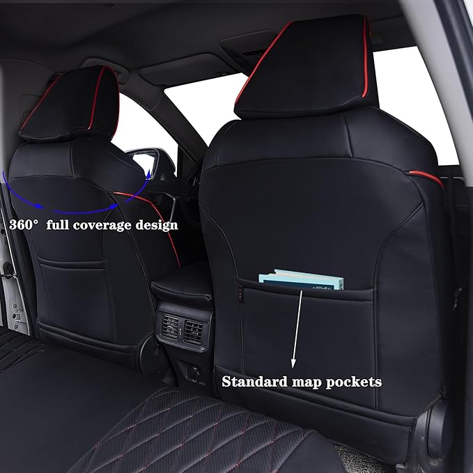 HKZ Fit RAV4 Car Seat Cover Set for 2013 2014 2015 2016 2017 2018 Toyota RAV4 LE Gasoline Version Only-Leather(Black+Red)