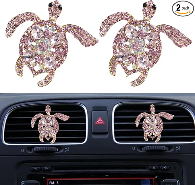 Car Air Freshener Women Car Vent Clips Decorations 2 PCS Cute Sea Turtles Car Interior Accessories Car Vent Diffuser (Diamond Pink Turtle, 2 inch)