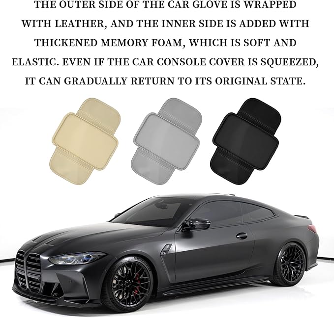 Car Center Console Cover Arm Rest Cover Pad for Car Armrest Box, Middle Console Covers Leather Armrest Box Mat Pad Protector Cushion with 2 Storage Bags for Cars Interior Accessories(Black)