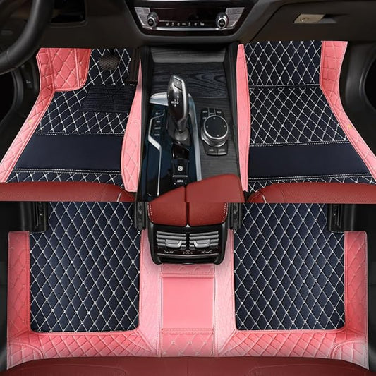 Custom Personalized Floor Mats for Cars，Luxury Full Coverage All Weather Car Floor Mats，Anti-Slip Leather Car Mat Set ，Custom Floor Mats for 99% of Cars, Trucks & SUVs (3D Pink and Black)