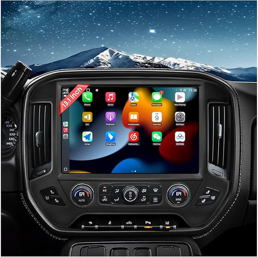 13.1" QLED Car Radio Stereo Upgrade for Chevy Silverado & GMC Sierra 2014-2018, 8-Core Head Unit 4GB+64GB with CarPlay/Android Auto, 2K Touch Screen and 1080P Backup Camera (6+128 Black)