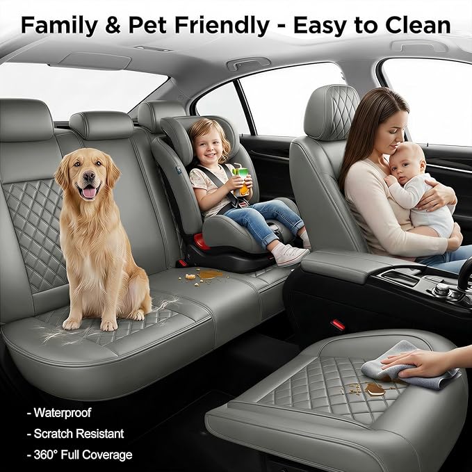 Fit for Accent Seat Covers Compatible with Hyundai Accent 2017-2026 - Waterproof Breathable Leather Automotive Seat Cushions Protector,Airbag Compatible,Only 2 Front seat Covers(Gray)