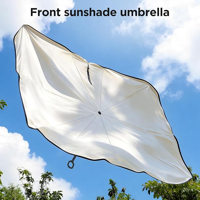 2026 for Tesla Model Y Model 3 Windshield Sun Shade Umbrella [7-Layer Vinyl Coating Heat Shield] Foldable Front Window Sunshade Umbrella Protect Interior from UV Keep Car Cooler(56" x 35")