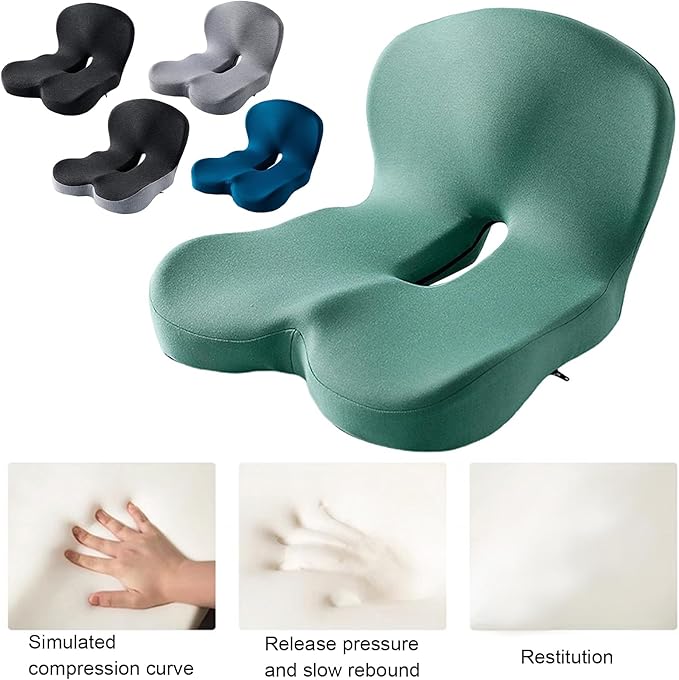 Car Seat Cushion for Long Driving, Ergonomic Memory Foam Seat Cushion, Car Seat Cushion for Back Pain and Lumbar Support Non Slip and Easy Clean for Driving Gaming Chair and Travel A Black Gray