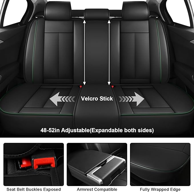Fit for 98% of Mercedes Benz Car Seat Covers with Headrests, Premium Nappa Leather Seat Cover, Fully Wrapped Protect Modern Style Seat Cover (5-Seat Luxury, Black & Green)