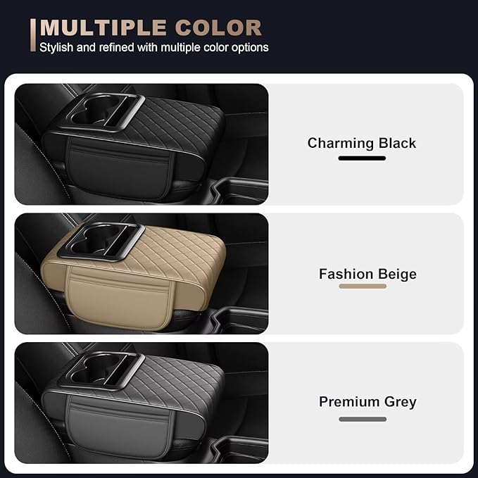 Center Console Cover Fit for Camry Faux Leather Car Armrest Cushion with Storage Bags, Cup Holder ＆ Phone Storage Multifunctional Middle Console Cover(Black)