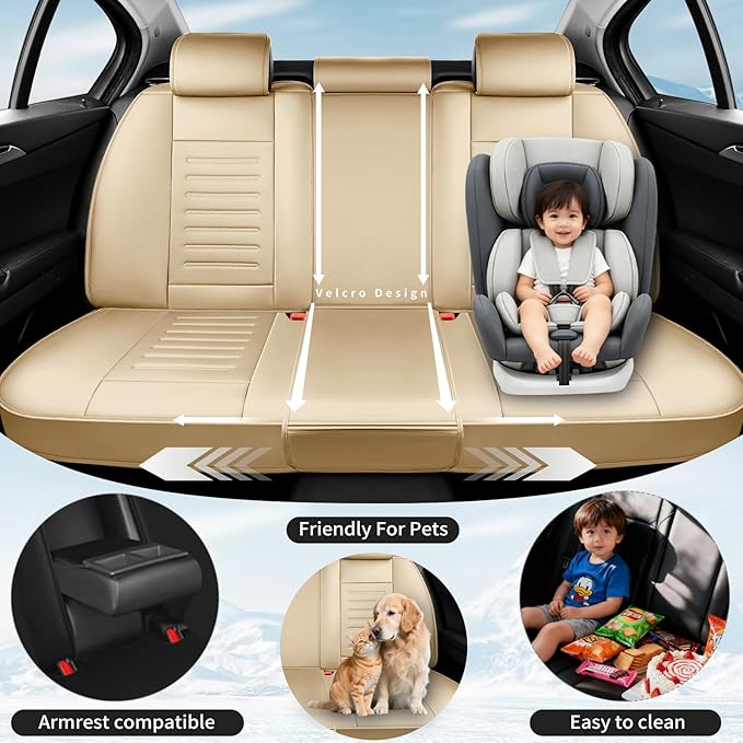 Fit HRV Premium Leather Car Seat Covers Compatible with Honda HRV 2016-2025 2026, Breathable, Wear Resistant, Airbag Compatible, All-Weather Protection & Full Coverage, 2 Front Seat Beige
