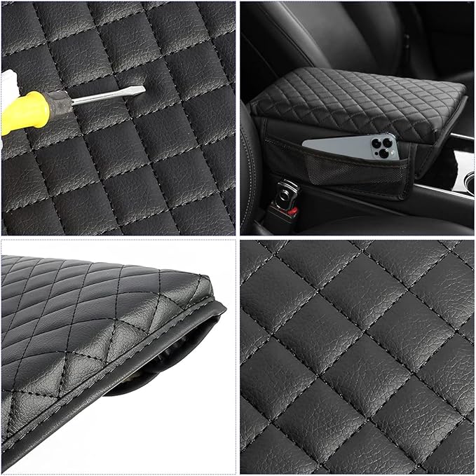 zipelo Car Armrest Cushion, Carbon Fiber Leather Auto Center Console Pad, Memory Foam Armrest Box with Storage Bag, Hand Rest Pillow with Organizer Pockets, Universal Fit for Most Vehicles (Gray)