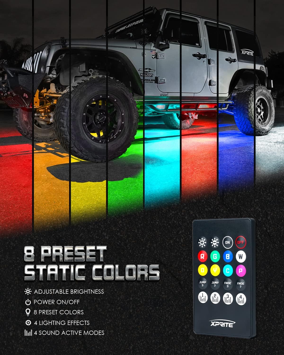 Xprite Car Underglow Neon Accent Strip Lights, 4 Pcs RGB 252 LEDs Underglow Kit with Sound Active Function Music Mode & Wireless Remote, Exterior Car Lights Underbody Lighting for Truck SUV Van