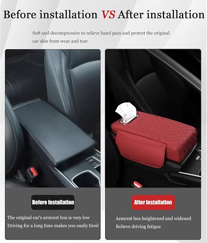 Car Center Console Cover for Toyota Highlander 3.Generation 2013-2020, Leather Car Arm Rest Cover, Car Armrest Cushion with 2 Storage Bags Car Center Console Armrest Pad, D Brown
