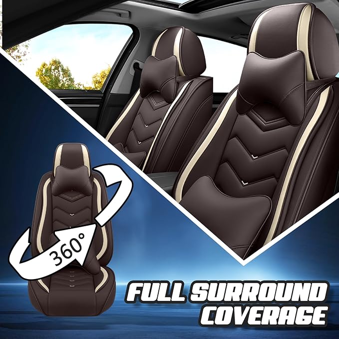 Car Seat Covers for VW Eos 2007-2016, Premium Nappa Leather Car Seat Cover, Stylish Sport Seat Covers， Automobile Seat Cover Sets.(Luxury 5 Seats/Coffee Color)