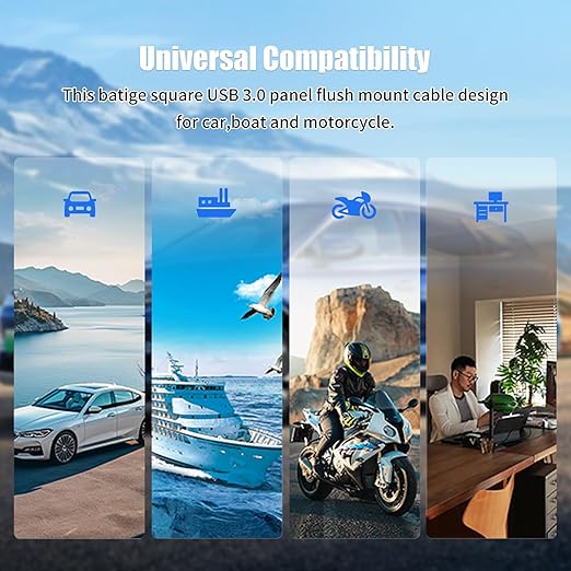 Dual Port USB A/C 3.0 Male to USB A/C 3.0 Female Extension Cable,Flush Mount Waterproof Panel Cable for Car,Truck,Boat,Motorcycle Dashboard 3.3ft