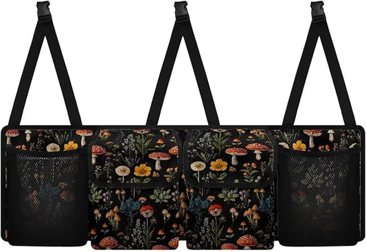 Mushroom Leaf Car Trunk Organizer, Auto Backseat Hanging Storage Bag with Adjustable Strap & 4 Pockets, Car Back Seat Cargo Bag, Car Interior Accessories