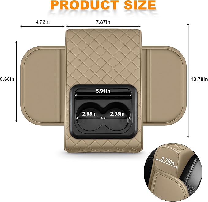 Armrest Cover for Car Fit for Jeep Grand Cherokee L - Center Console Cover with Cup Holders and 2 Storage Pockets(Beige)