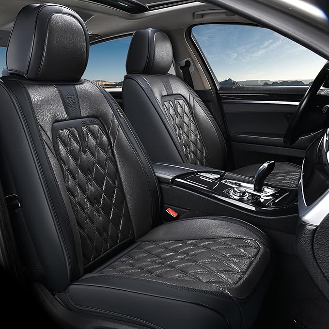 Coverado Car Seat Covers Full Set, 5 Seats Covers for Cars, Car Seat Covers Front Seats Back Seat Covers, Car Seat Protector Luxury Leathaire Waterproof Seat Cushions Universal Fit Most Cars Black