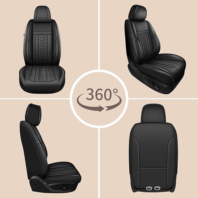 TTX LIGHTING for Ford Transit Connect 2010-2026 Seat Covers: Waterproof Leather Seat Protector with Airbag Compatible (2 Front Seats,Black)