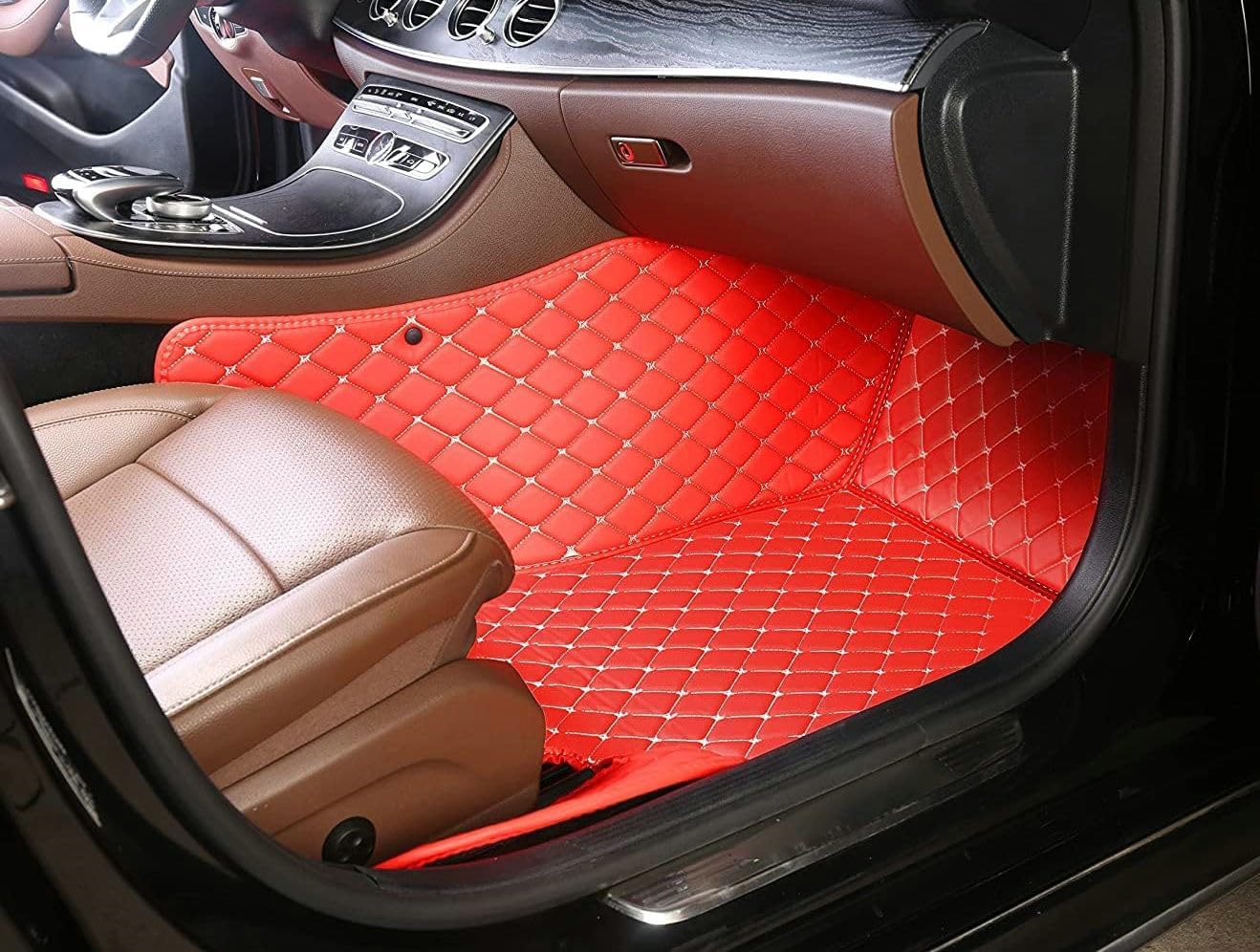 Custom Artificial Leather Waterproof All-Weather Car Floor Mats Fit for 99% Sedan SUV Sports Car Vehicle Car Mat (Wine red Black Beige)