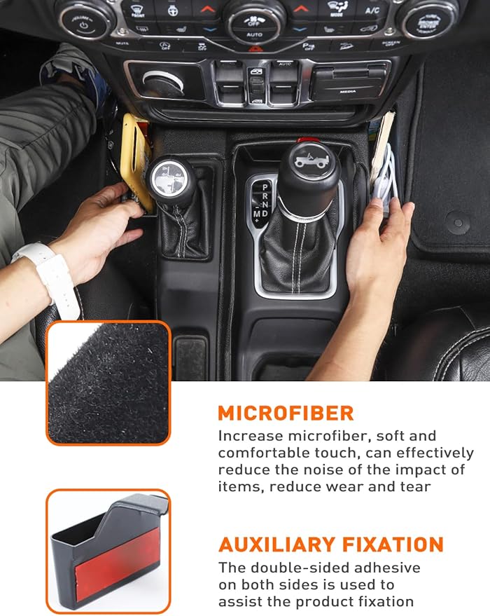 Savadicar GT-2 Shifter Storage Box with Microfibers, American Flag Gear Shift Tray, Center Console Organizer for 2018-2025 Jeep Wrangler JL JLU 4XE & Gladiator JT, Interior Accessories, Black,1 PC