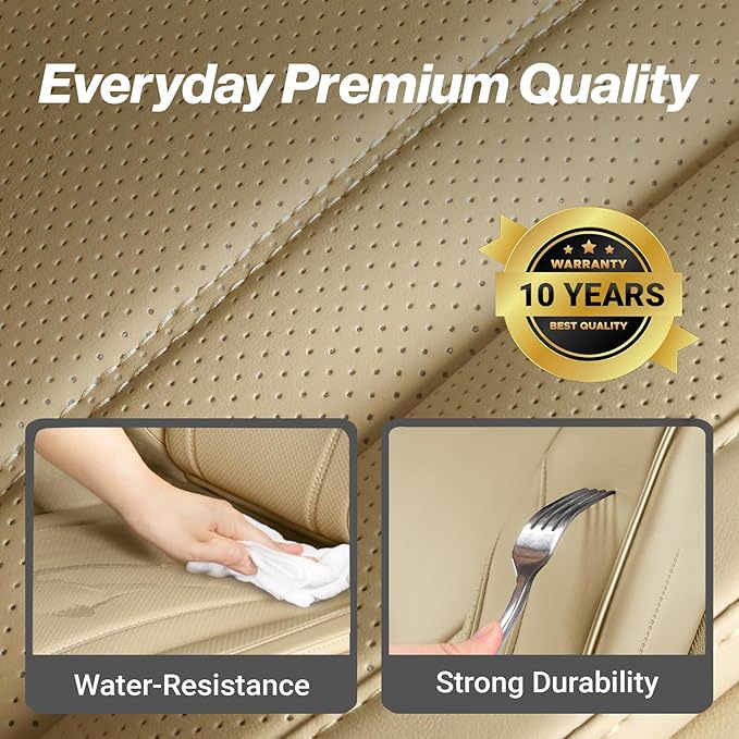 Coverland Custom Fit Car Seat Covers for SUV Compatible with [2015-2026 Porsche Macan] PPremium Car Seat Cover Water Resistant Leather Non-Slip Interior Protectorr [Full Set Beige - Size Chart X68]