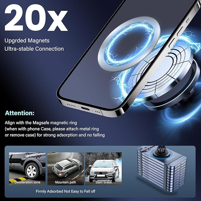 Magnetic Car Phone Holder W/Center Console Organizer-Compatible with Honda Odyssey 2018-2024 Accessories Screen Fixed Clip,360°Rotation Phones mount Stand Compatible with MagSafe,(Not Fit 5 inch )