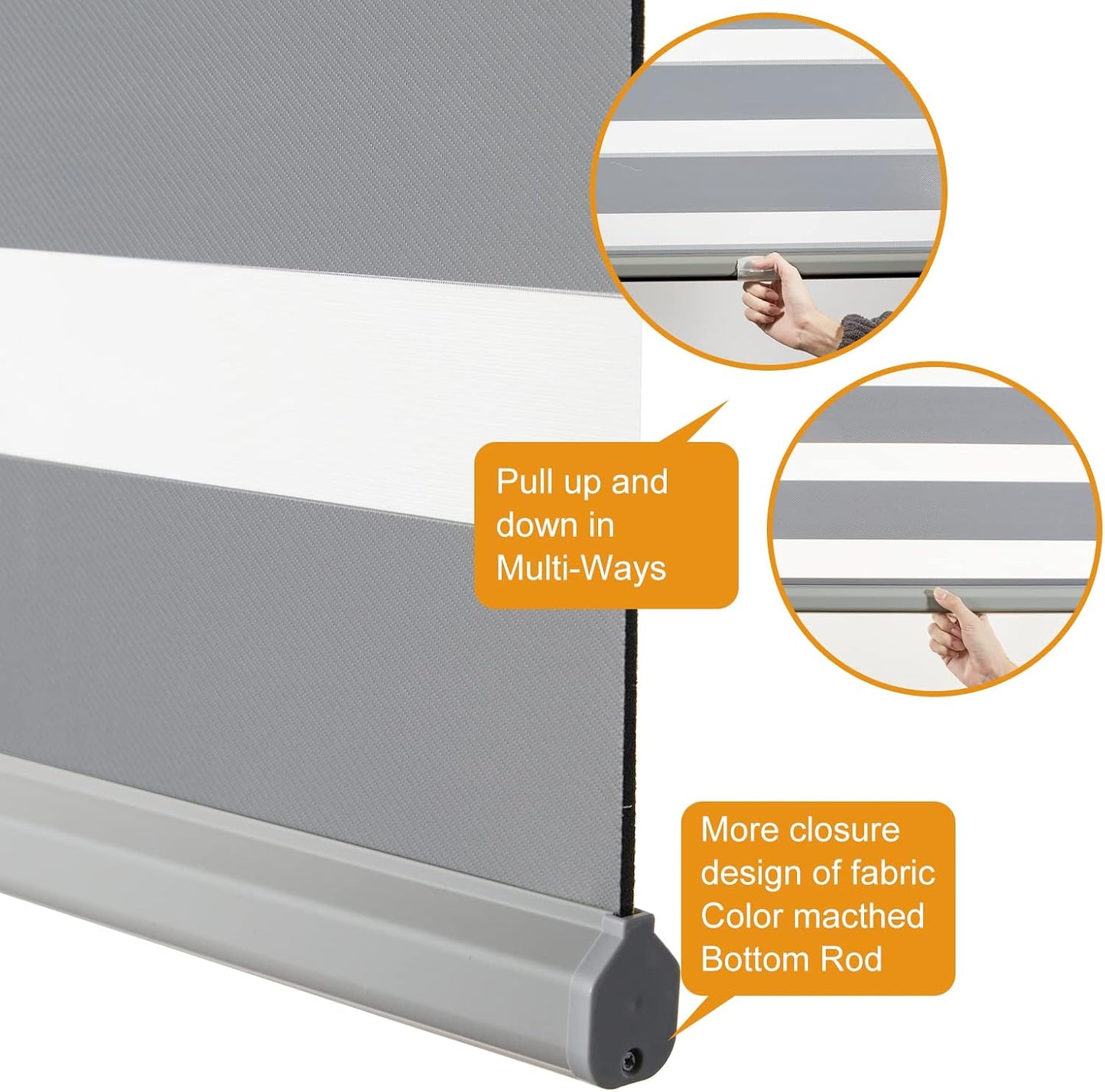 Persilux Cordless Zebra Blinds for Windows Free-Stop Roller Shades (71" W X 72" H, Grey) Dual Layer Light Cintrol for Day and Night, Light Filtering Sheer Shades for Home, Easy to Install